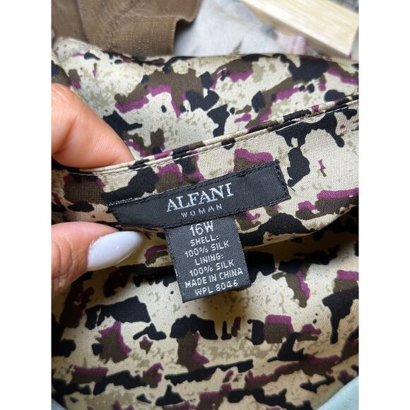 ALFANI Size 16 W Tiered Layered Ruffle 100% Silk Skirt Black Gray Animal Print - Picture 5 of 5